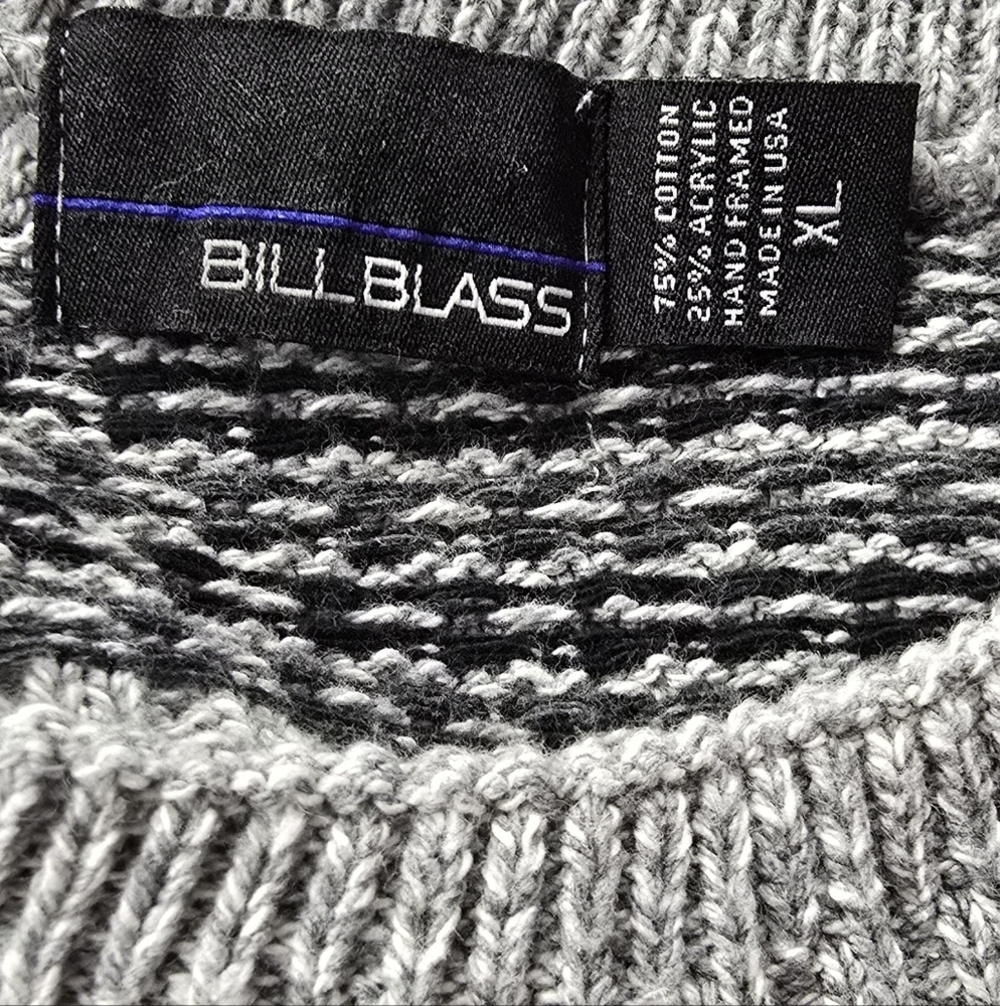 Vintage Bill Blass Grandpa Sweater XL Black/  Gray Geometric Hand Framed USA - Picture 3 of 3